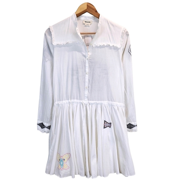 Zadig & Voltaire Ranil White Cotton Embroidered Dress XS Boho Chic Western Mini - Picture 2 of 16